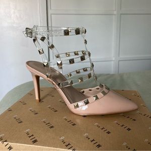 Mix No. 6 tan and clear heels